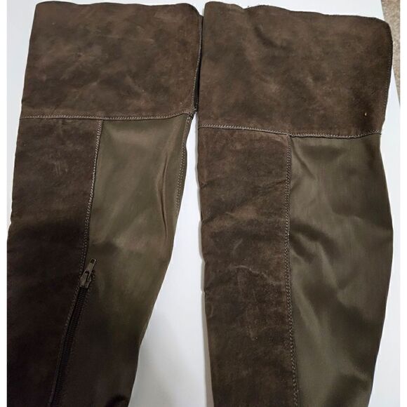 Women's Tall Suede & Material Boots in Brown EUC Size 8.5 Low Heel - Picture 2 of 5